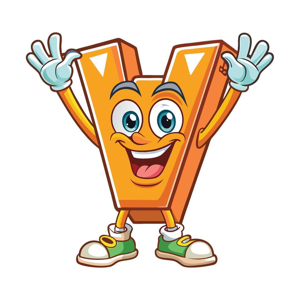 a cartoon letter v character waving his hands white background vector