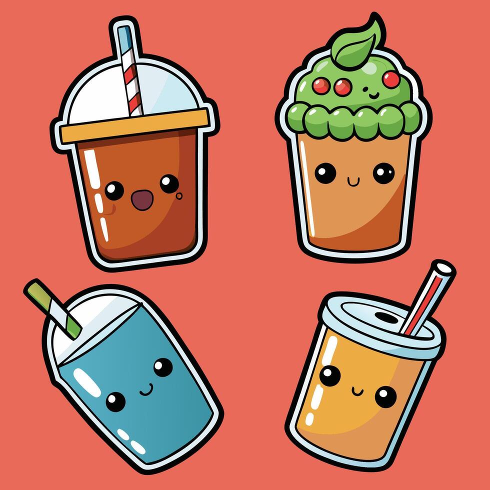 cute drink stickers set white background vector