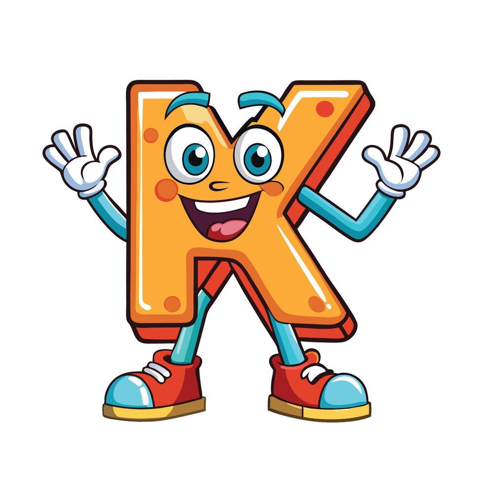 cartoon letter k with arms and legs white background vector