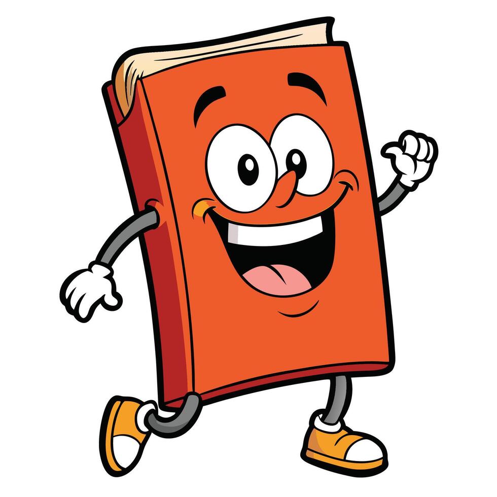 cartoon book character running and smiling illustratio white backgroundn vector