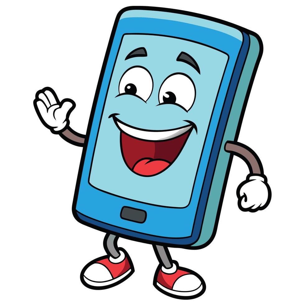 mobile phone cartoon character illustration white background vector