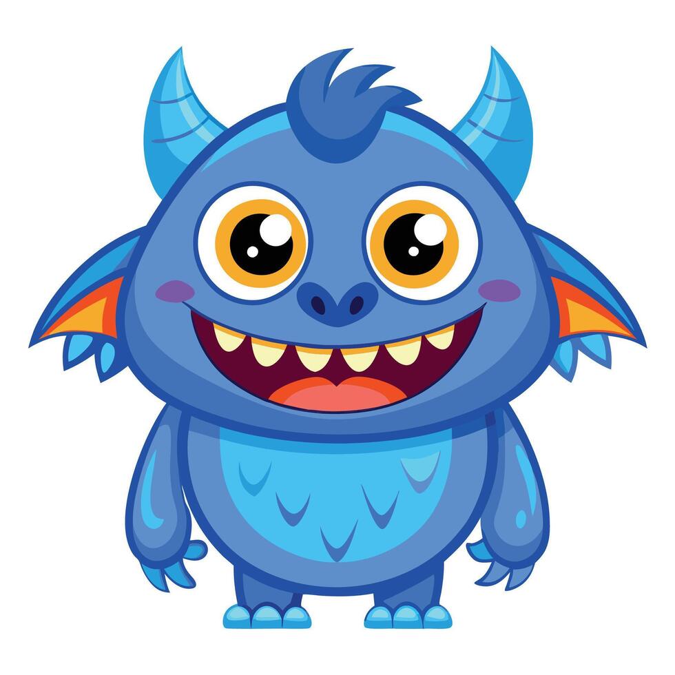 cartoon blue monster with big teeth and big eyes white background vector