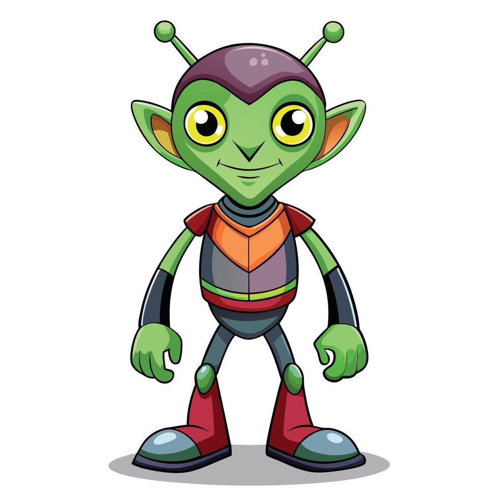 cartoon alien with green skin and red boots white background vector