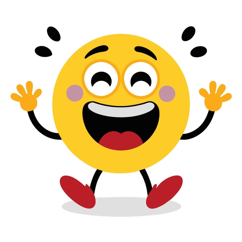 a cartoon yellow emoticion character waving and smiling white background vector
