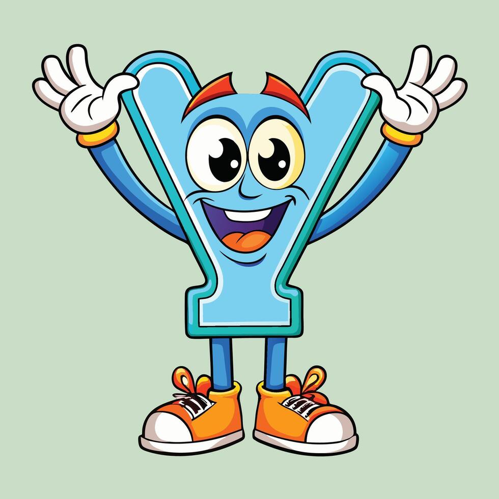 a cartoon letter y character with arms up and legs spread white background vector