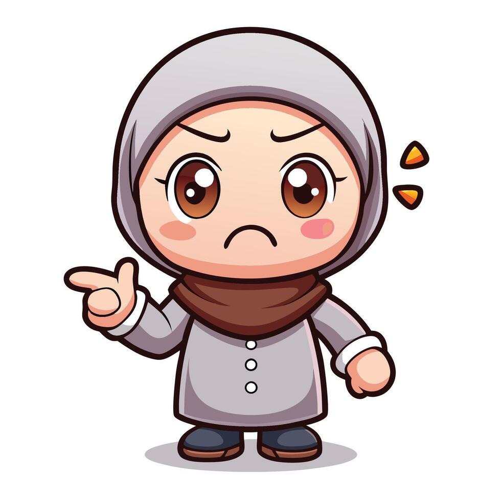 cartoon muslim woman pointing finger at something white background vector