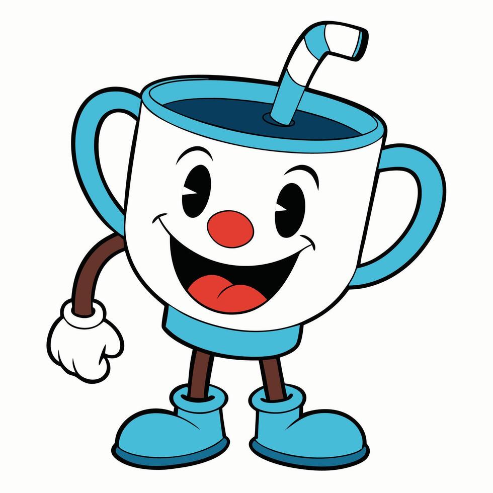 a cartoon cup with a straw white background vector