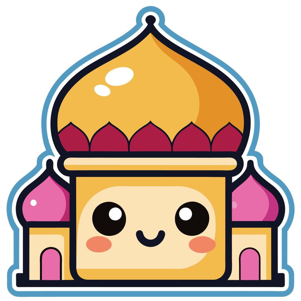 a cartoon mosque with a smiling white background vector
