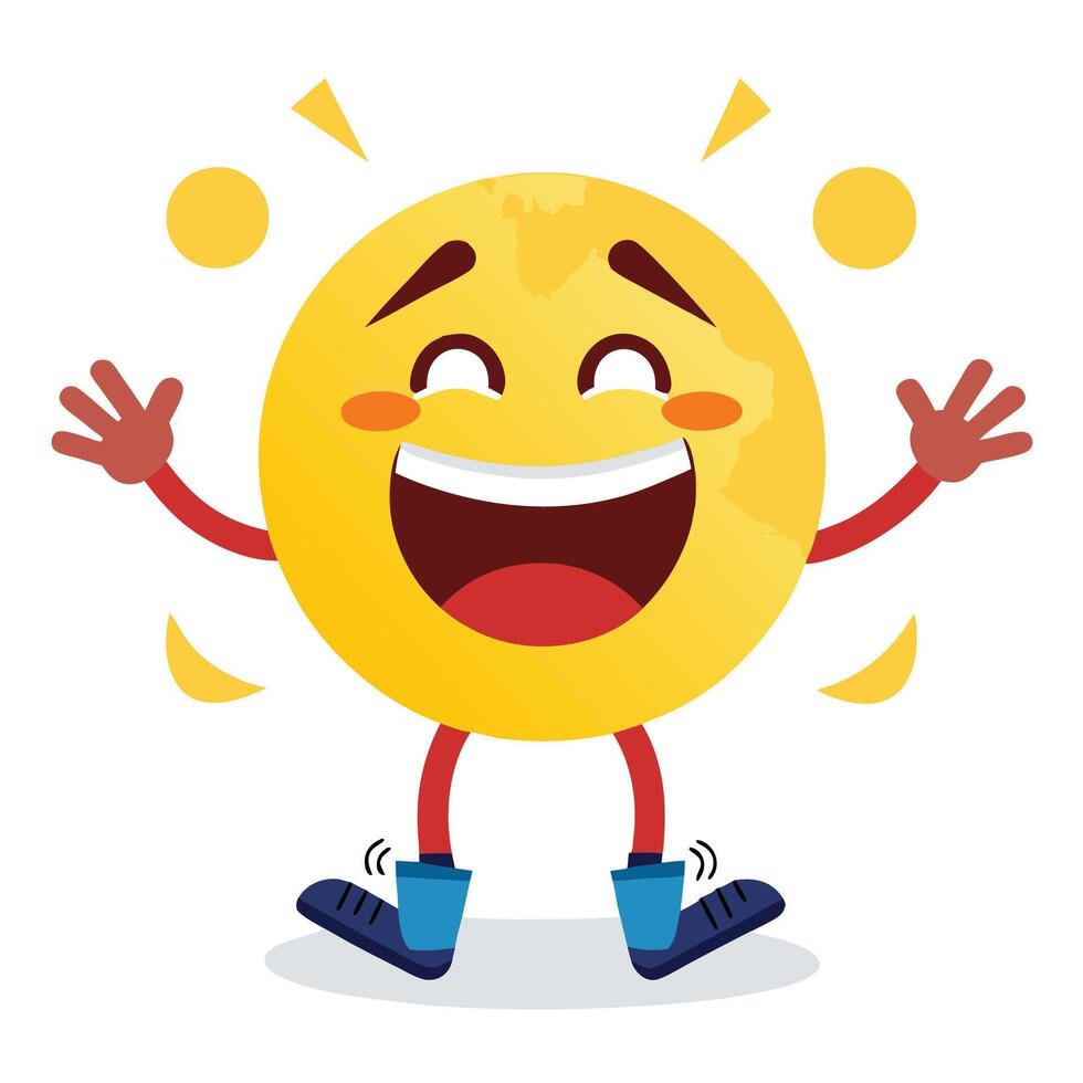 emoji character with happy face and hands white background vector