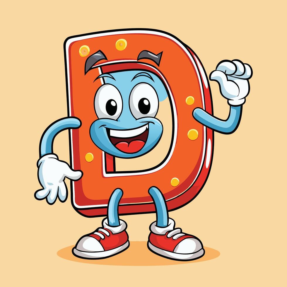 cartoon letter d character with hands and feet white background vector