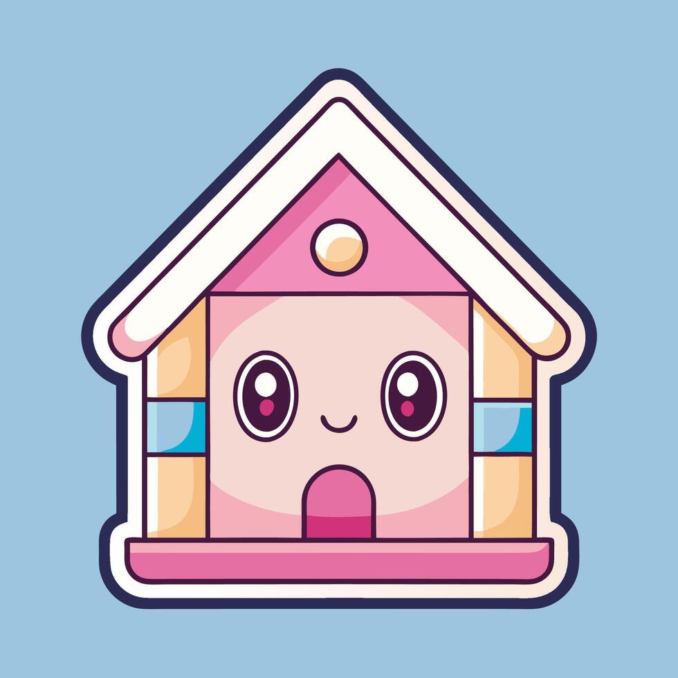 a cute little house with a pink roof and windows white background vector