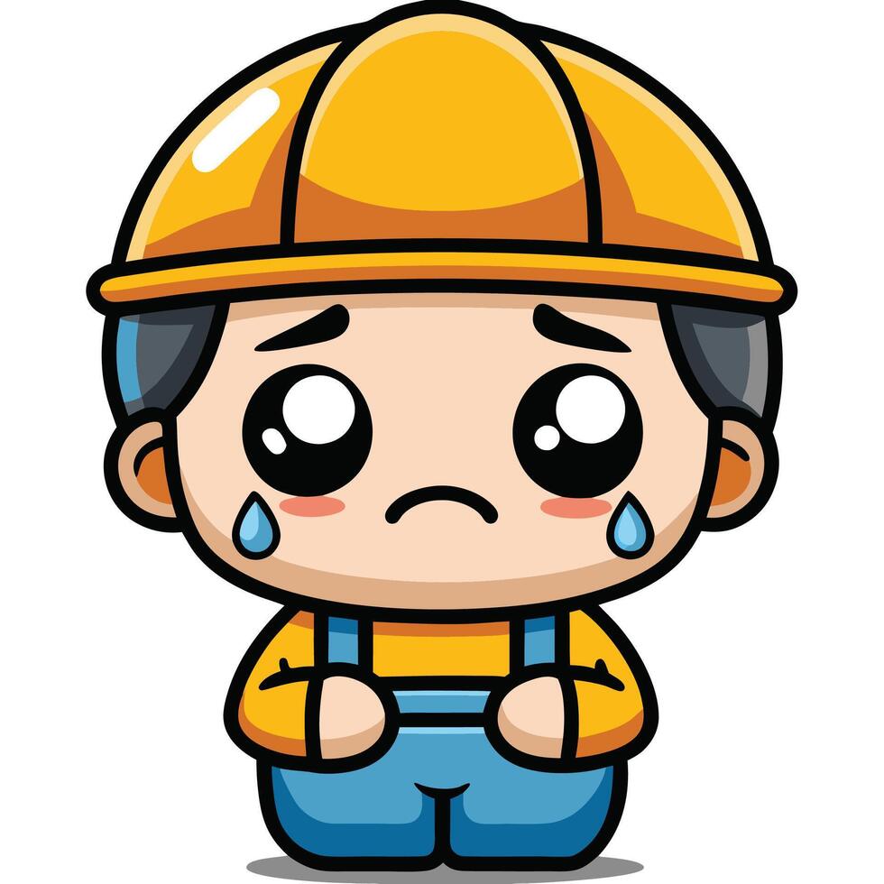 a cartoon construction crying white background vector