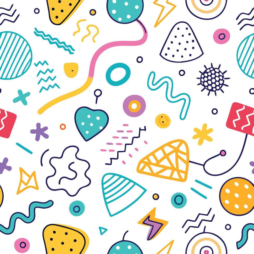 seamless pattern with colorful and shapes white background vector