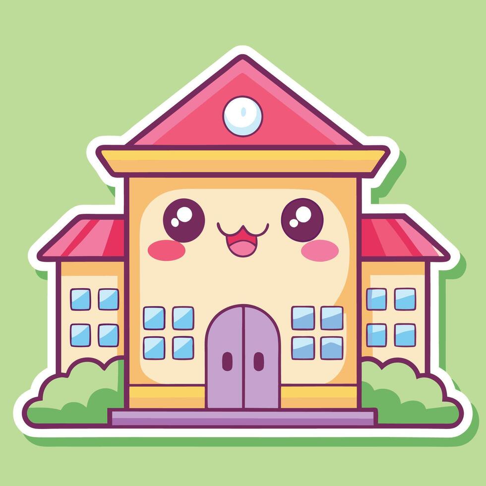 a cute school building with a smiley face white background vector