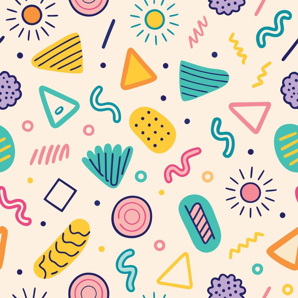 seamless pattern with colorful retro shapes and shapes white background vector
