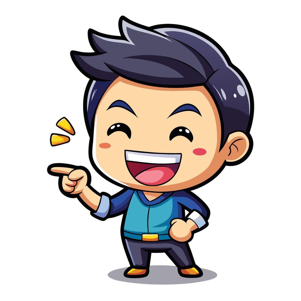 cartoon asian man pointing at something white background vector