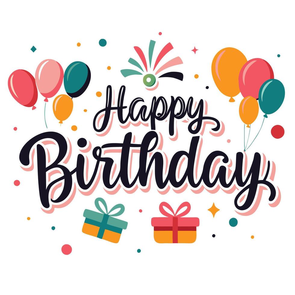 happy birthday card illustration white background, vector