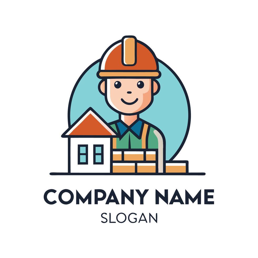 construction worker with house and brick wall white background vector