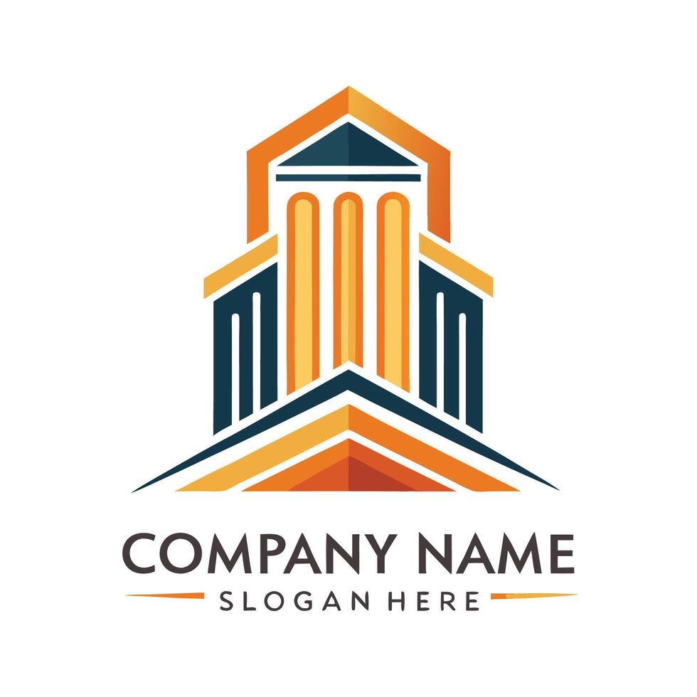 a building logo with orange and blue colors white background vector