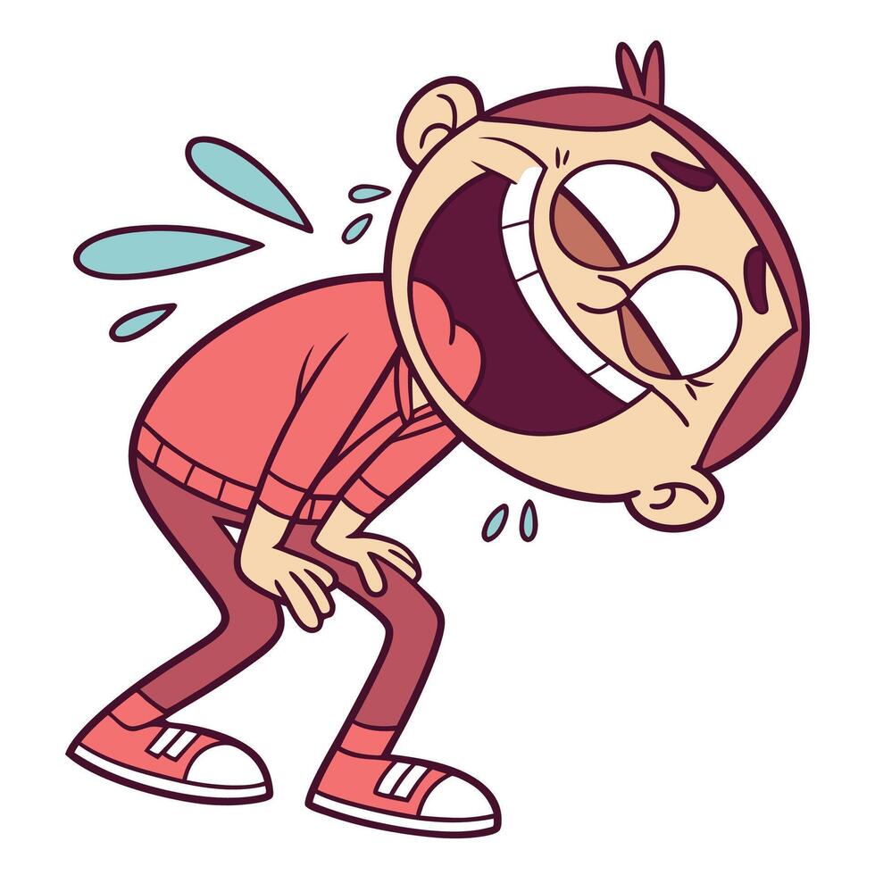 cartoon boy laughing and crying white background vector