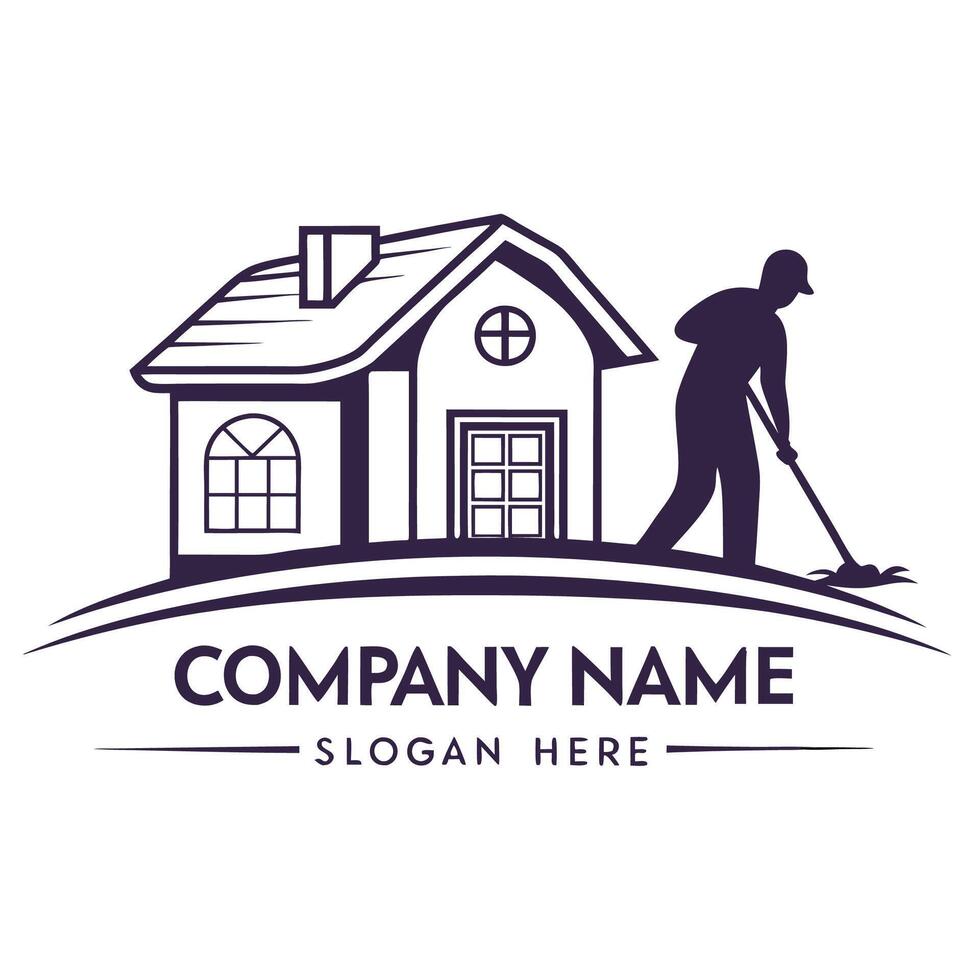 a man sweeping the house logo design white background vector
