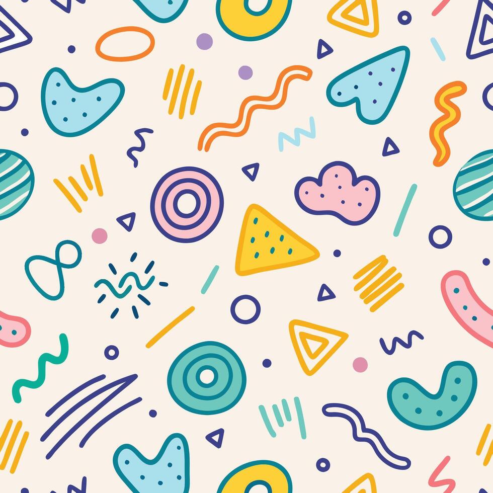 seamless pattern with colorful shapes lines white background vector