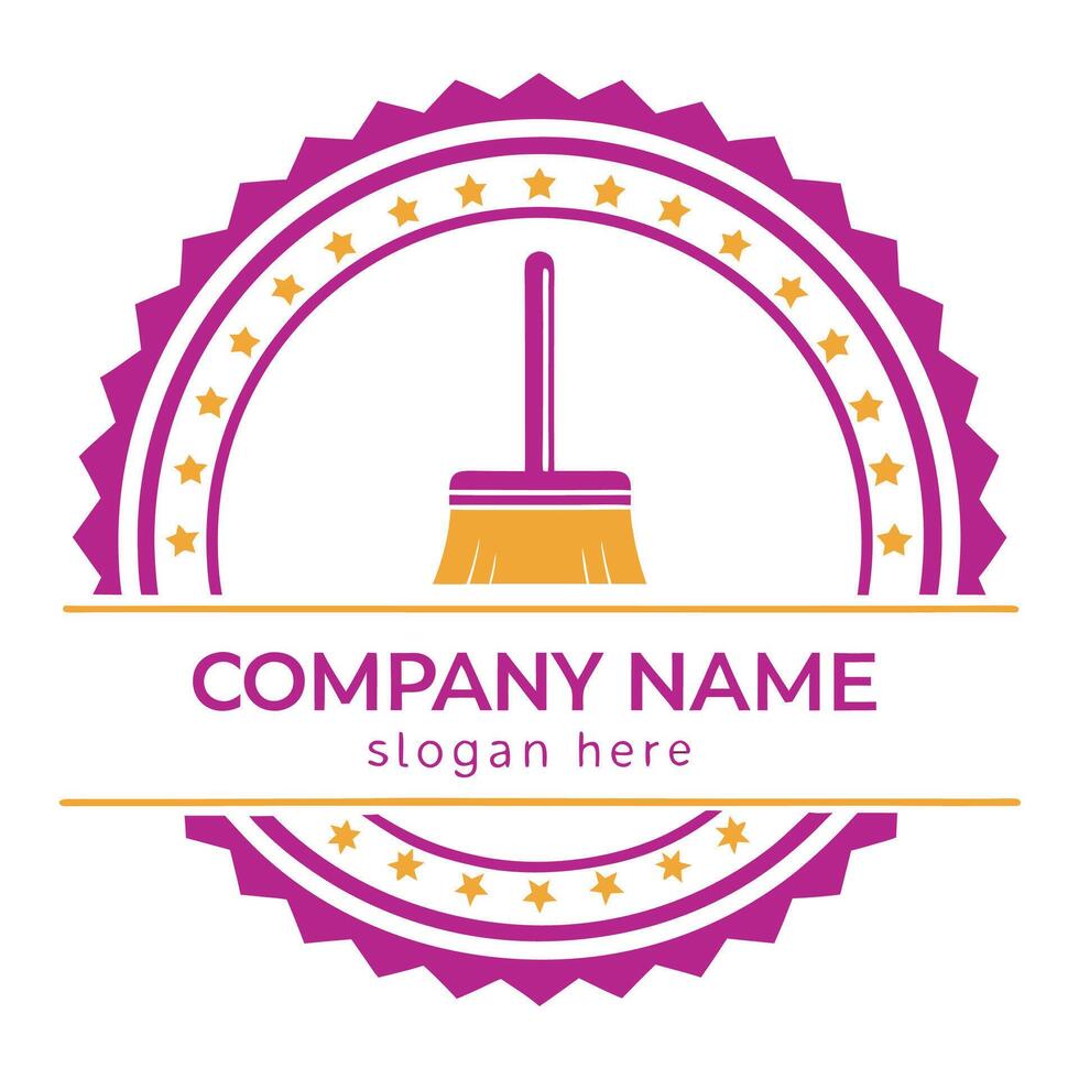 cleaning company logo with broom and star vector