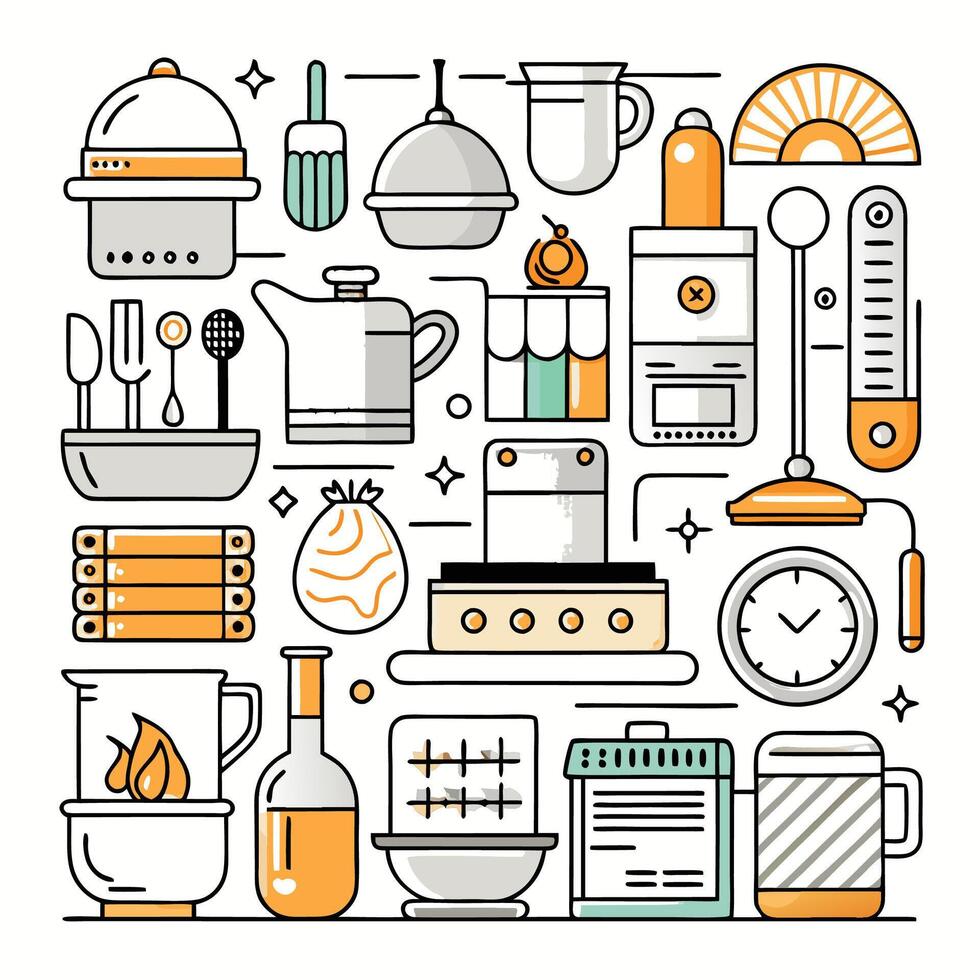 kitchen and cooking tools icons set white background vector