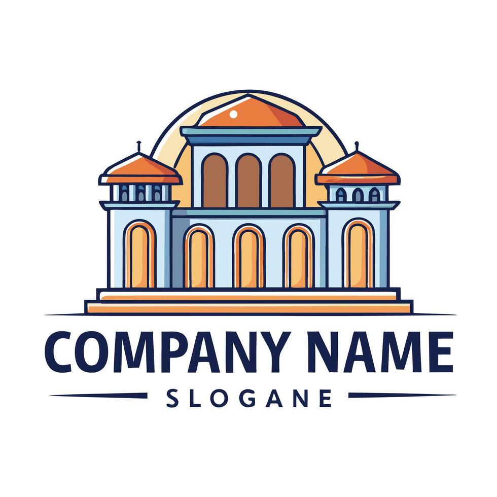 a building with a roof and a logo for a company white background vector