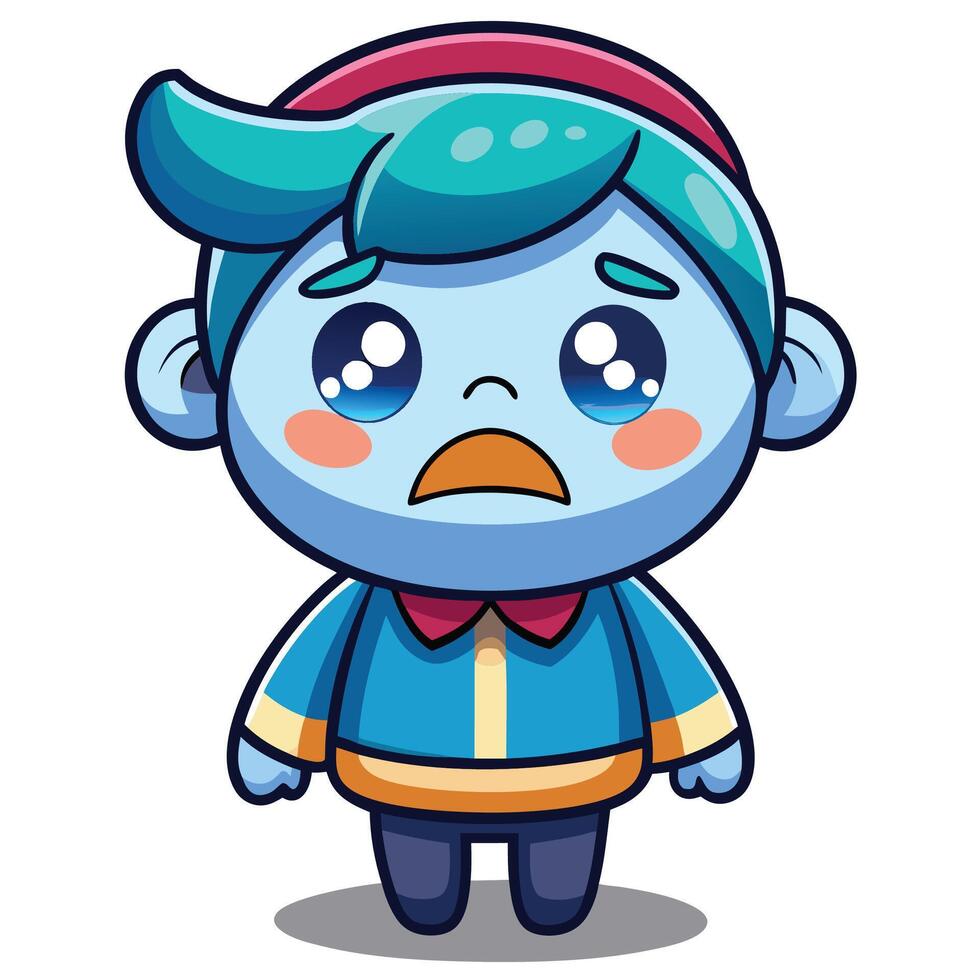 cartoon blue boy with sad face white background vector