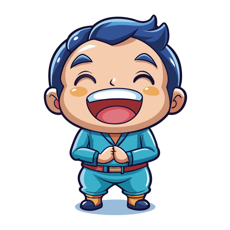 cartoon boy in blue suit laughingwhite background vector