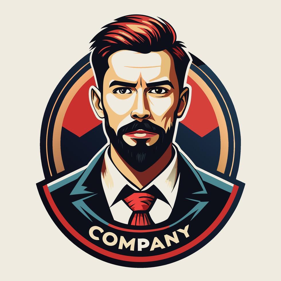 a man with a beard and a tie is wearing a company logo white background vector