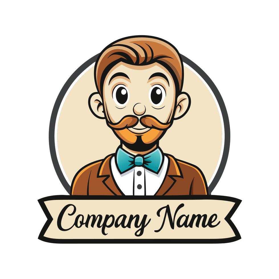 a man with a mustache and bow tie logo white background vector