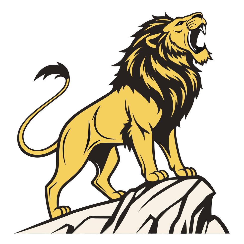 lion roaring on rock, illustration white background vector