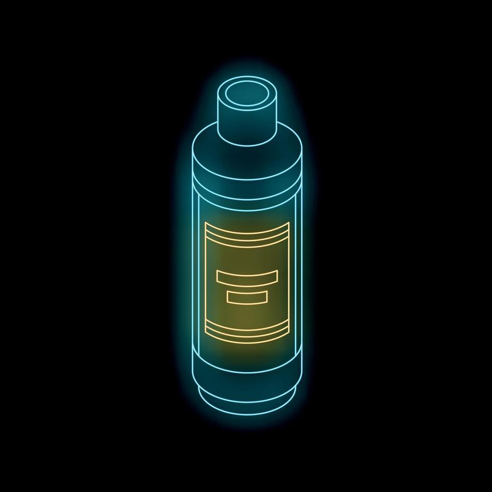 A neon bottle of liquid is shown in the dark vector