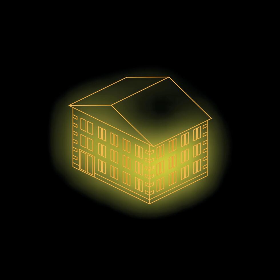 A glowing yellow building on a black background vector
