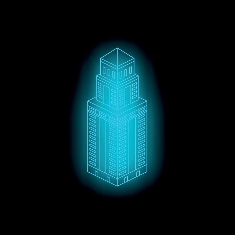 A neon skyscraper with a glowing blue light vector
