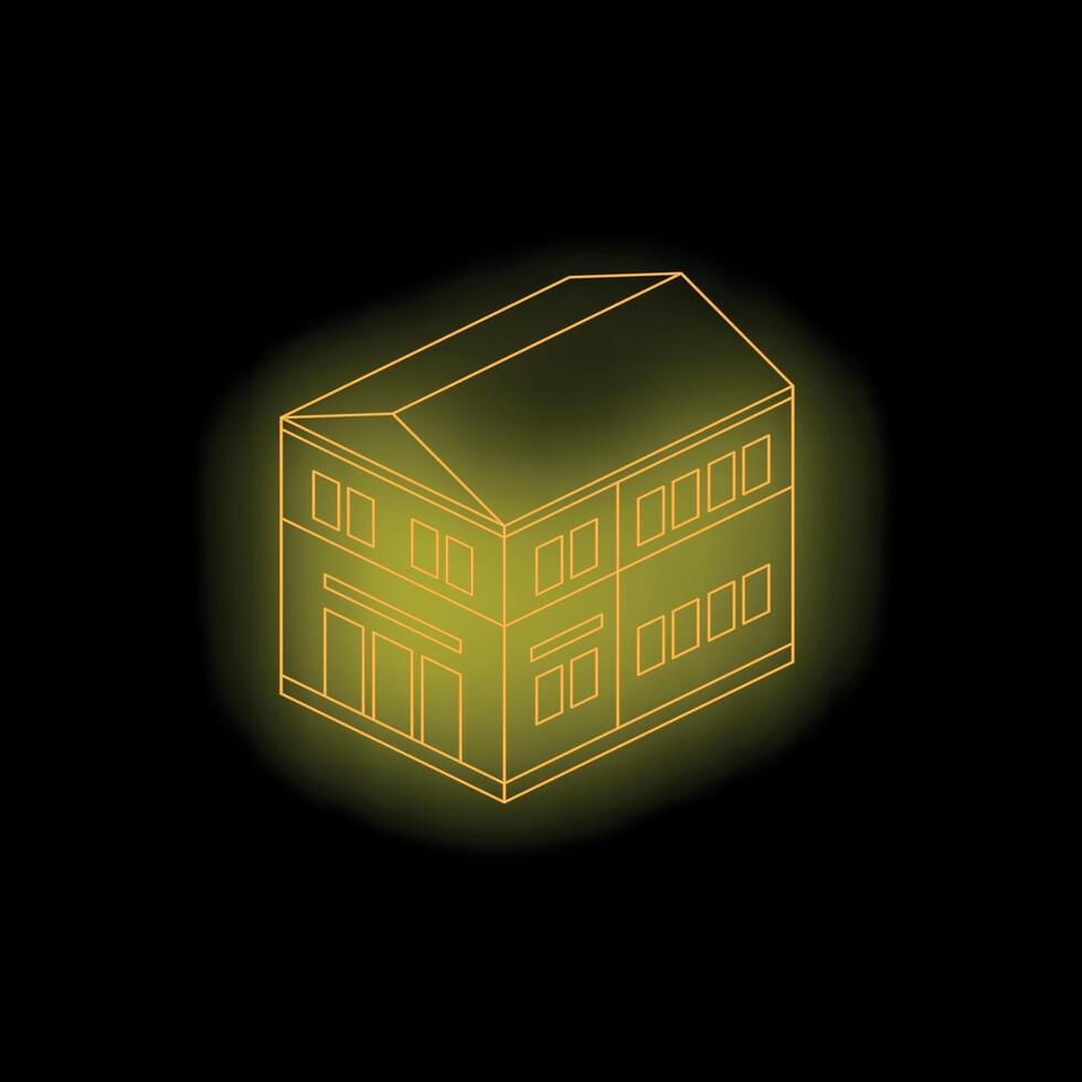 A glowing yellow building on a black background vector