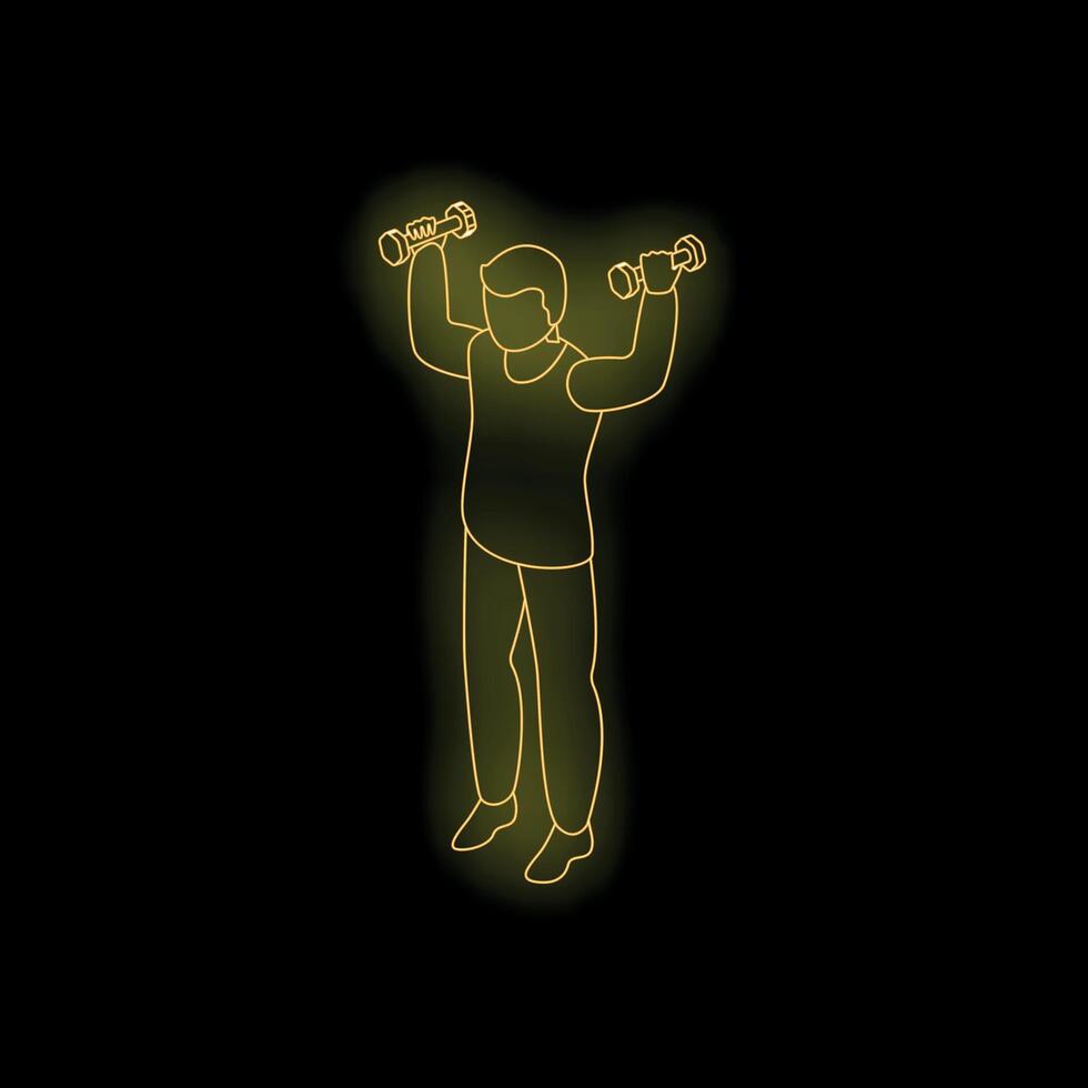 A glowing neon sign of a man lifting weights vector