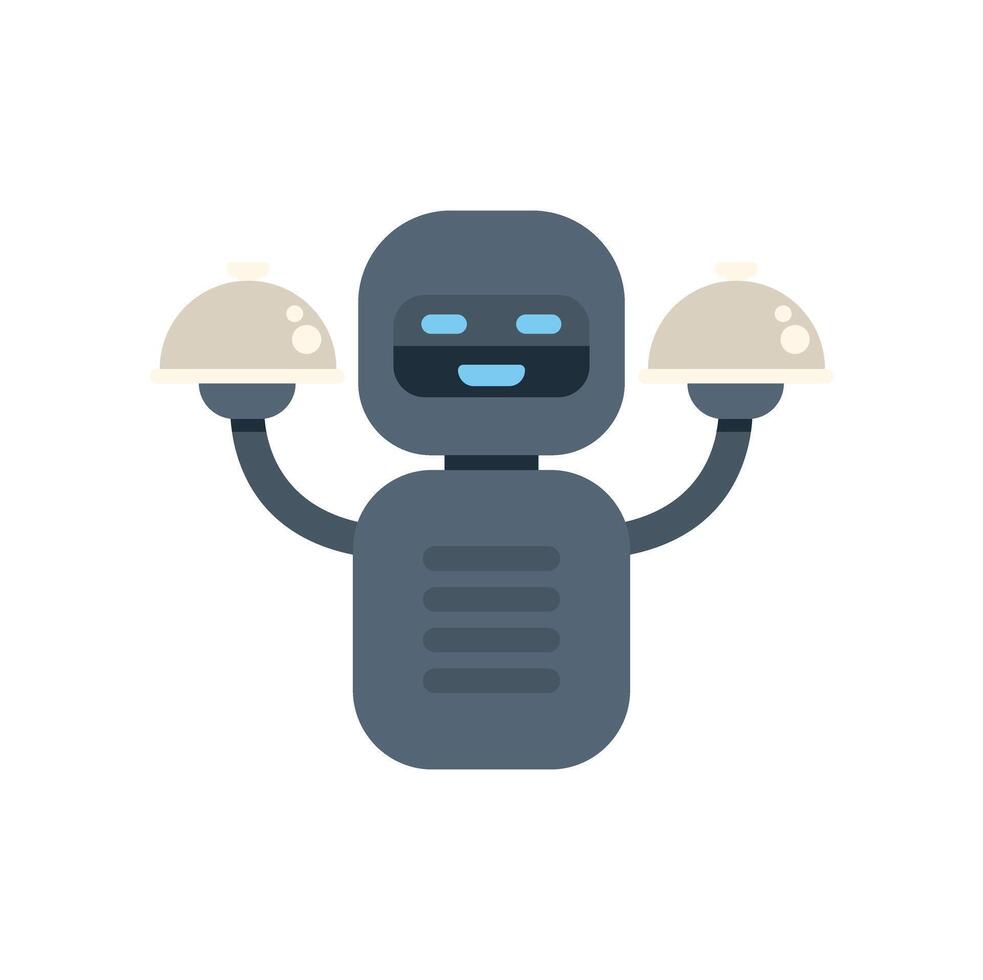 Robot holding two plates with food on top vector