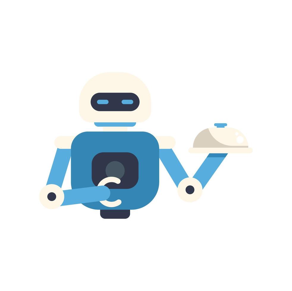 A robot holding a plate with food vector