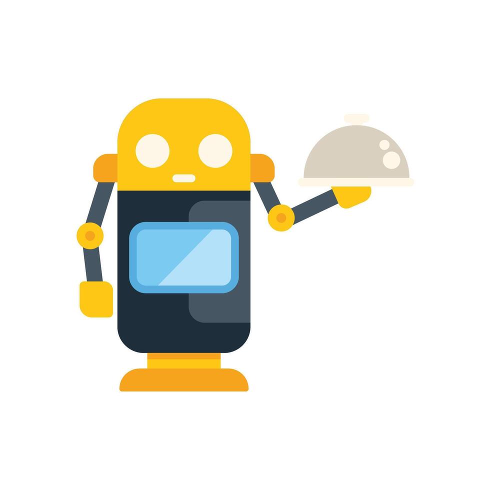 A robot holding a plate with food on it vector