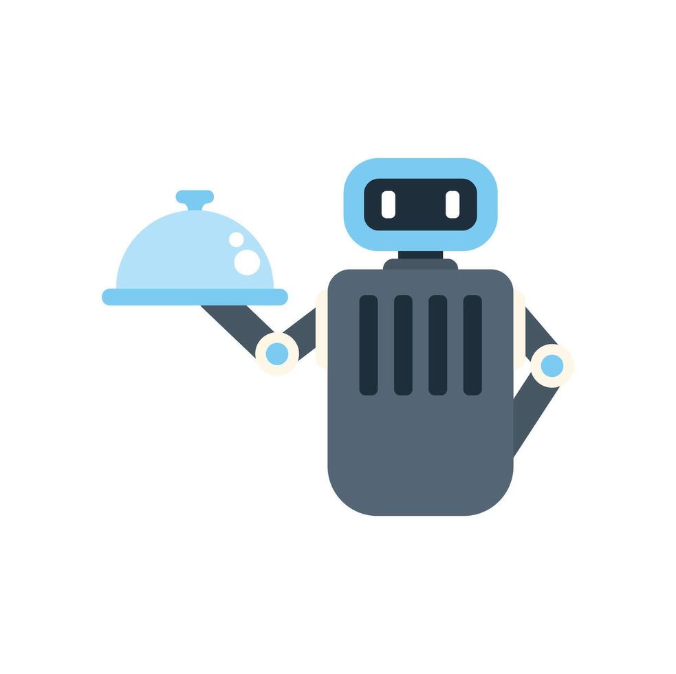 A robot holding a tray with a dish on it vector