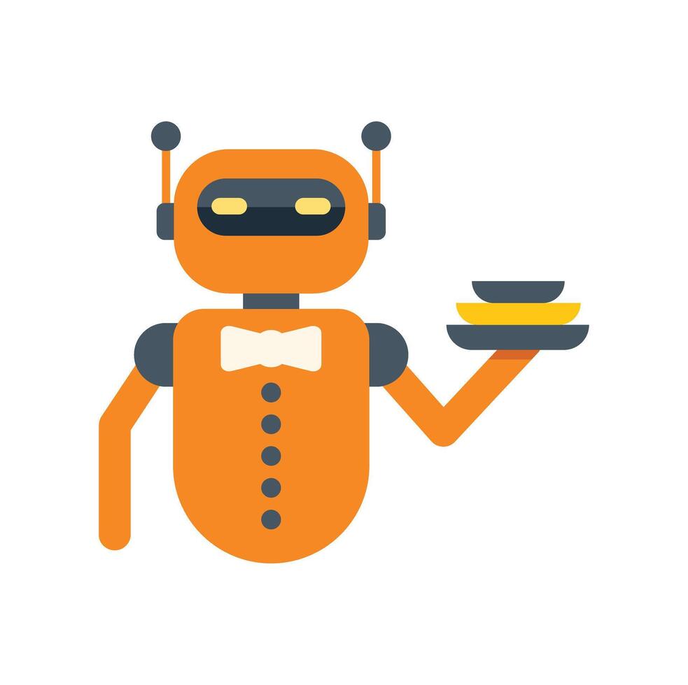 An orange robot holding a plate with a fork vector
