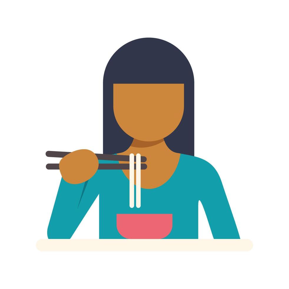 A woman eating noodles with chopsticks vector
