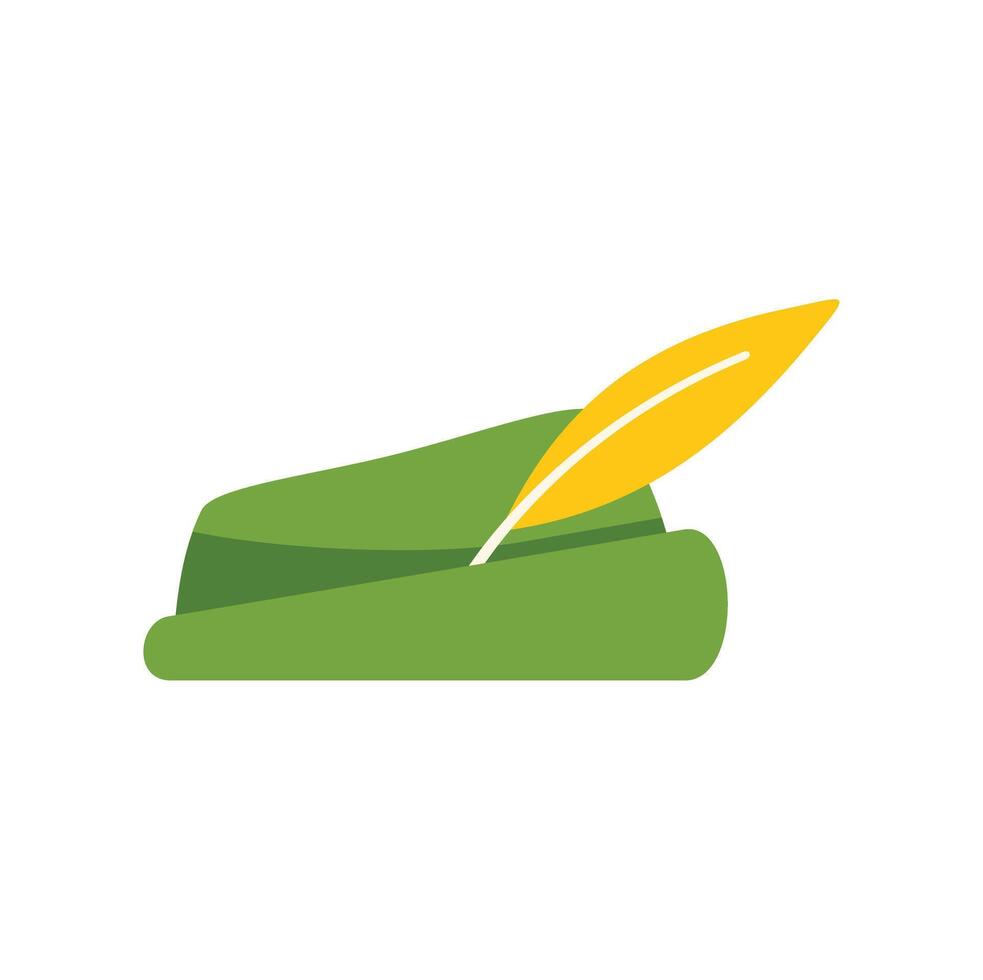 A green hat with a feather and a quill vector