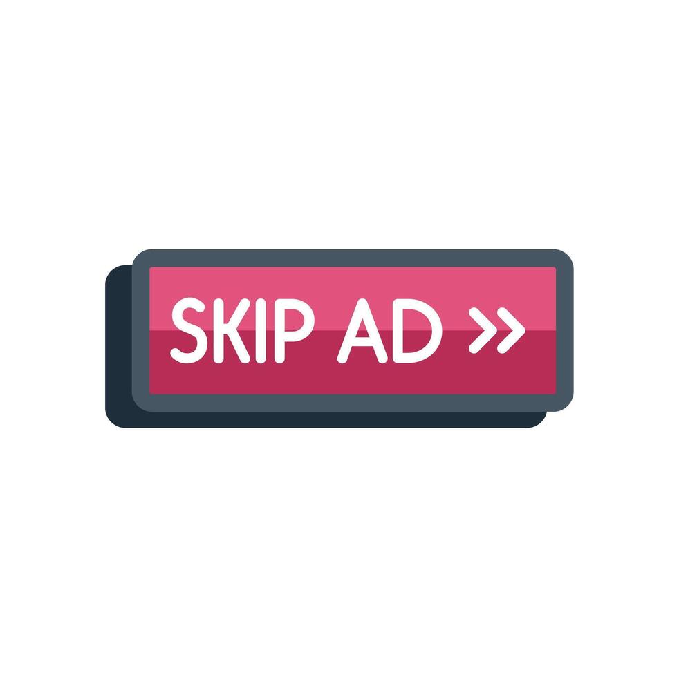 Skip ad button icon, flat design, isolated on white background vector