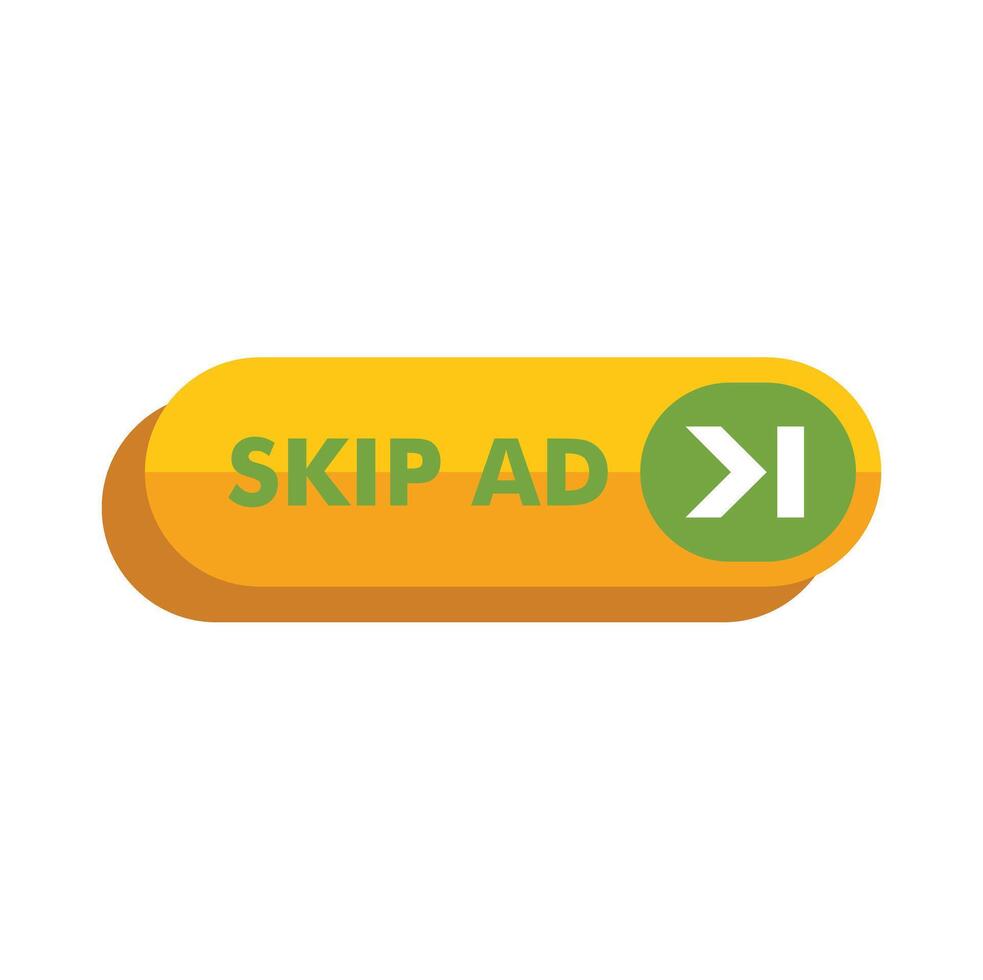 Skip ad button with green arrow and arrow pointing to the left vector