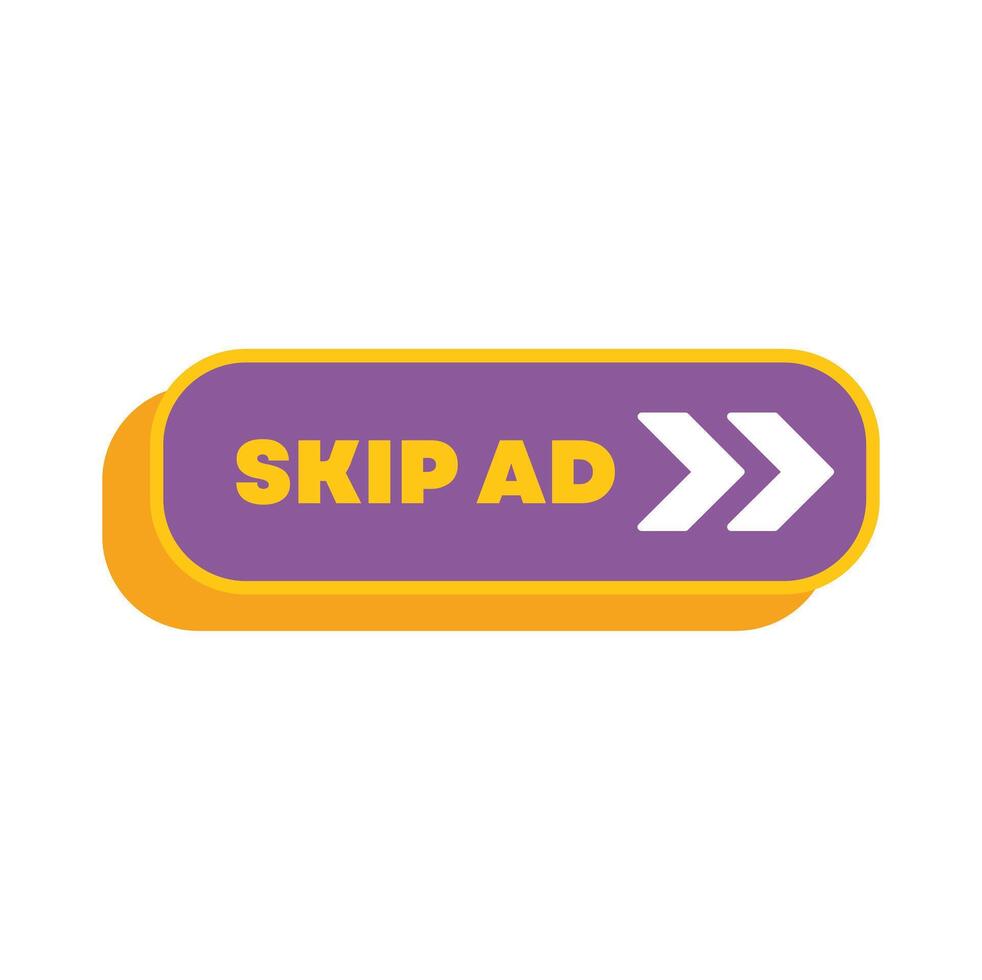 Skip ad button with arrow pointing to it vector