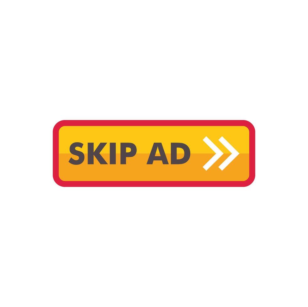 A yellow and red skip ad button on a white background vector